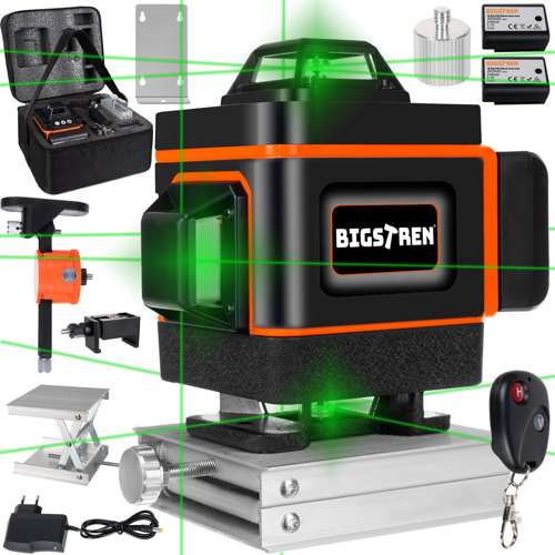 Nivelă laser verde 4D Bigstren – kit cu acumulator și suport magnetic