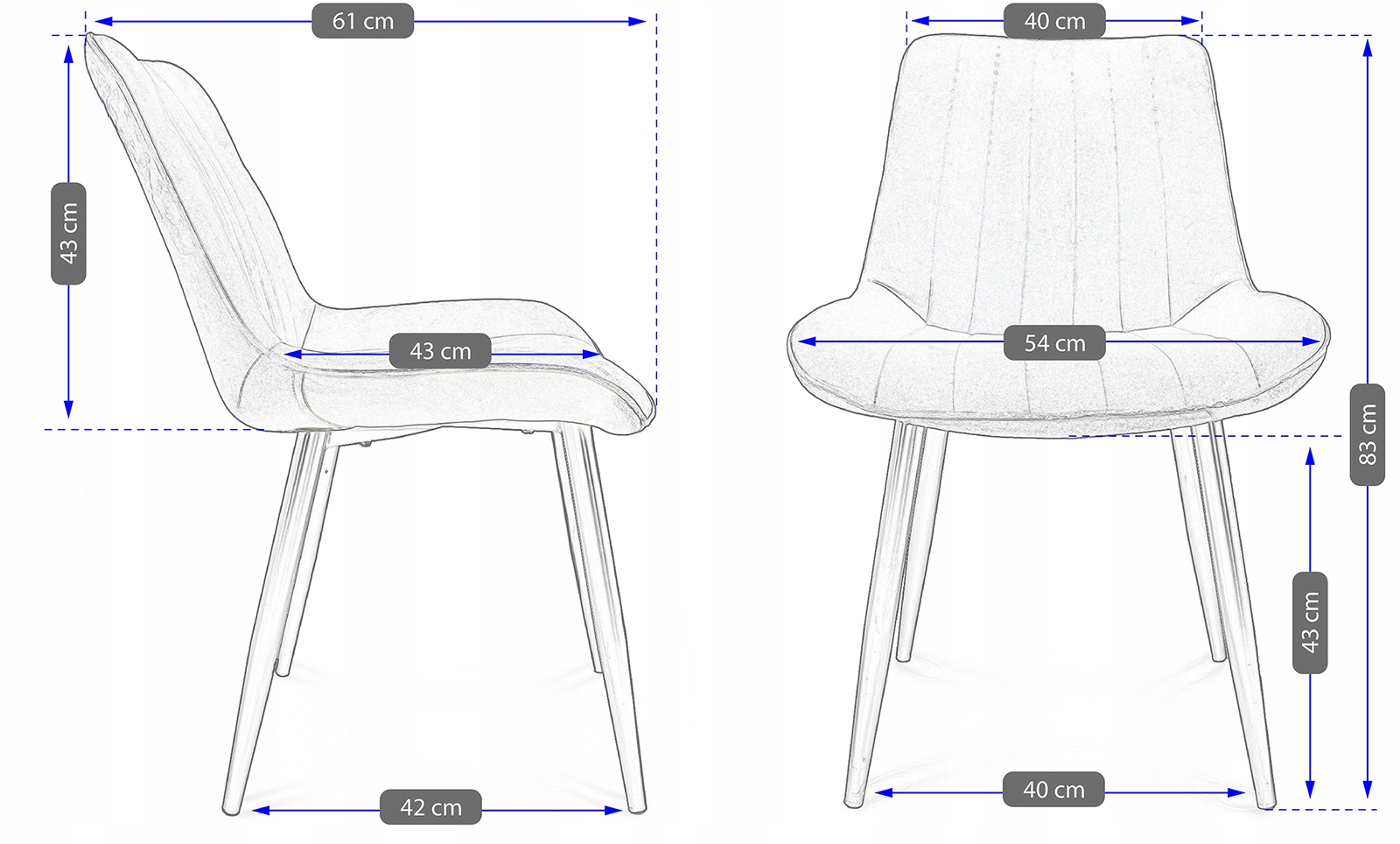 Scaun stil scandinav, catifea, metal, gri, 54x61x83 cm, Viva(CM 910416) 3