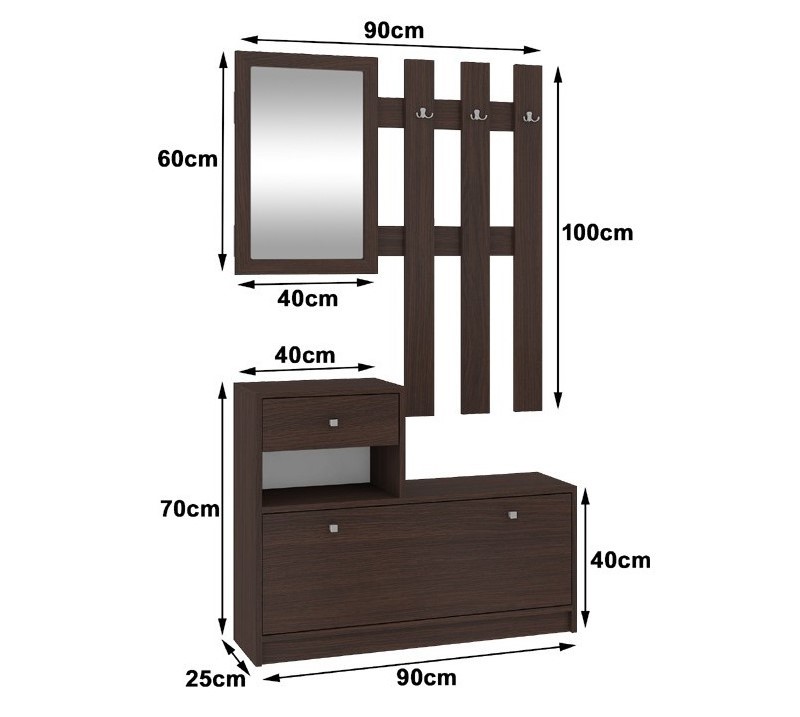 Set mobilier hol, placa laminata, cu pantofar, cuier, oglinda, wenge, 90x25x70 100 cm 166899 3
