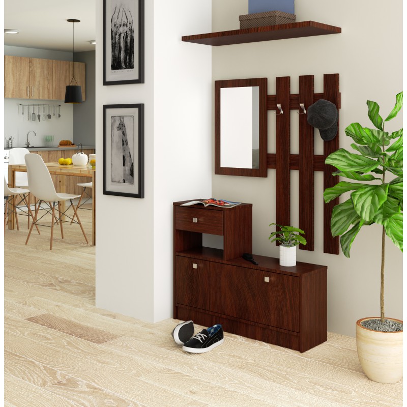 Set mobilier hol, placa laminata, cu pantofar, cuier, oglinda, wenge, 90x25x70 100 cm 166899 4