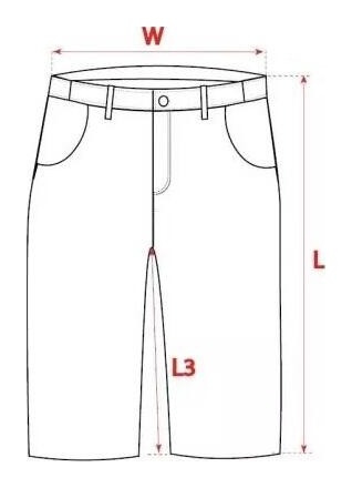 Dimensiunile pantalonilor scurti: W latime talie, L lungime exterioara, L3 lungime interioara