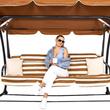 Balansoar gradina, Springos, 4 locuri, maro, crem, 230x130x162 cm, functie pat, max 300 kg