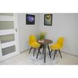 Masa stil scandinav, Leobert, rotund, MDF si lemn, maro rustic, 60x73 cm