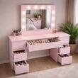Masa de toaleta/machiaj, Antonia, roz, cu oglinda si LED-uri, 155x42x135 cm (144025)