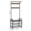 Cuier cu 2 rafturi pentru incaltaminte, Vasagle, banca, pal si metal, negru, 72x33.7x183 cm