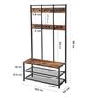 Cuier cu 2 rafturi pentru incaltaminte, Vasagle, banca, pal si metal, negru, 100x40x186 cm