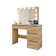 Masa de toaleta/machiaj + Scaun stil scandinav, Artool, stejar wotan, cu oglinda si LED-uri, 94x43x141 cm