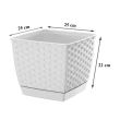 Ghiveci decorativ de flori, patrat 25x25x22 cm, imitatie ratan, alb