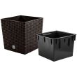 Ghiveci decorativ de flori, patrat 20x20 cm, imitatie ratan, maro