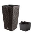 Ghiveci decorativ de flori, patrat 22.5x22.5x42.1 cm, imitatie ratan, maro