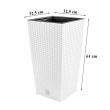 Ghiveci decorativ de flori, patrat 32.5x32.5x61 cm, imitatie ratan, alb