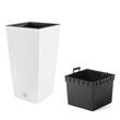 Ghiveci decorativ de flori, Prosperplast, Rato, imitatie ratan, patrat, alb, 22.5x22.5x42.1 cm