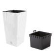 Ghiveci decorativ de flori, patrat 32.5x32.5x61 cm, imitatie ratan, alb