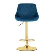 Set 2 scaune de bucatarie/bar, Artool, Kast, rotativ, catifea bleumarin, picior metal auriu, 45.5x49x85-105 cm