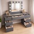 Masa de toaleta/machiaj, Antonia, antracit, cu oglinda si LED-uri, 155x42x135 cm (143981)