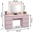 Masa de toaleta/machiaj, Vanessa, roz, cu oglinda si LED-uri, 130x43x143 cm