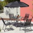 Set mobilier gradina/terasa, gri, masa, 4 scaune, umbrela, Leticia Grey