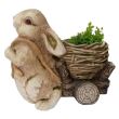 Decoratiune gradina ceramica iepuras cu carucior 34x19x39 cm