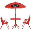 Set mobilier gradina/terasa pentru copii, pliabil, rosu, model buburuza, masa cu umbrela, 2 scaune, Melisenda