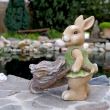 Decoratiune gradina din ceramica - Iepuras cu roaba 34cm
