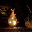 Decoratiune gradina, ceramica, LED, iepure pe ou, 26x20x45 cm