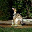 Decoratiune gradina, ceramica, LED, iepure cu casa, 31x22x48 cm