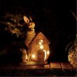 Decoratiune gradina, ceramica, LED, iepure cu casa, 31x22x48 cm