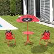 Set mobilier gradina/terasa pentru copii, pliabil, rosu, model buburuza, masa cu umbrela, 2 scaune, Melisenda