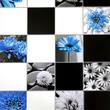 Panou decorativ, PVC, model floral, alb, negru si albastru, 96x48.5 cm