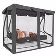Balansoar gradina, Springos, 3 locuri, cu plasa insecte, negru, 215x125x165 cm, functie pat, max 280 kg