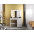 Set masa de toaleta/machiaj Irina + scaun Mark, alb, cu oglinda si LED-uri, 94x43x141 cm