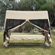 Balansoar gradina, 3 locuri, cu plasa insecte, crem, 240x135x197 cm, functie pat, max 300 kg