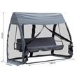 Balansoar gradina, 3 locuri, cu plasa insecte, gri inchis, 240x140x197 cm, functie pat, max 300 kg