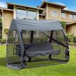 Balansoar gradina, 3 locuri, cu plasa insecte, gri inchis, 240x140x197 cm, functie pat, max 300 kg