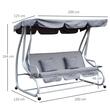 Balansoar gradina, 3 locuri, gri, 200x120x164 cm, functie pat, max 340 kg, Tripoli