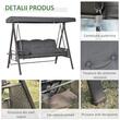 Balansoar gradina, 3 locuri, gri, 208x121x172 cm, perne captusite, max 360 kg, Coimbra
