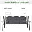 Balansoar gradina, 3 locuri, gri, 208x121x172 cm, perne captusite, max 360 kg, Coimbra