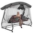 Balansoar gradina, Springos, 3 locuri, cu plasa insecte, gri si maro, 226x126x192 cm, functie pat, perne, max 260 kg, Diana