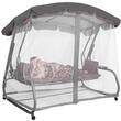 Balansoar gradina, Springos, 3 locuri, cu plasa insecte, gri si maro, 226x126x192 cm, functie pat, perne, max 260 kg, Diana