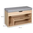 Banca depozitare incaltaminte, pantofar pentru hol, pal, 2 rafturi, 5 compartimente interioare, stejar si gri, 82x30x48 cm