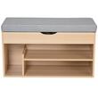 Banca depozitare incaltaminte, pantofar pentru hol, pal, 2 rafturi, 5 compartimente interioare, stejar si gri, 82x30x48 cm