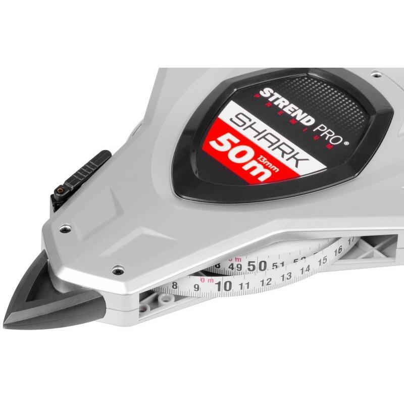 Detaliu carcasa ruleta Strend Pro Premium Shark 50 m cu banda de 13 mm
