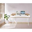 Birou calculator, Jumi, placa MDF, cu sertar, compartimente interioare, alb si natur, 120x60x77 cm