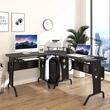 Birou calculator pe colt, otel, MDF, cu raft tastatura, negru, max 50 kg, 170x140x86.5 cm