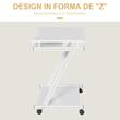 Birou calculator, pe roti, metal, pal, cu raft tastatura, alb, max 30 kg, 60x48x73 cm