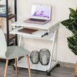 Birou calculator, pe roti, metal, pal, cu raft tastatura, alb, max 30 kg, 60x48x73 cm