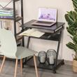 Birou calculator, pe roti, metal, pal, cu raft tastatura, negru, max 35 kg, 60x48x73 cm