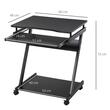 Birou calculator, pe roti, metal, pal, cu raft tastatura, negru, max 35 kg, 60x48x73 cm