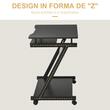 Birou calculator, pe roti, metal, pal, cu raft tastatura, negru, max 35 kg, 60x48x73 cm