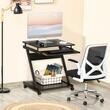 Birou calculator, pe roti, metal, pal, cu raft tastatura, negru, max 35 kg, 60x48x73 cm